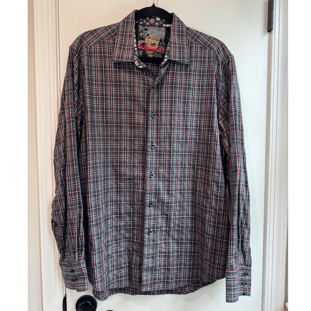 Robert Graham Mens Grey Red Plaid Classic Fit‎ Button Down Shirt Long Sleeve L